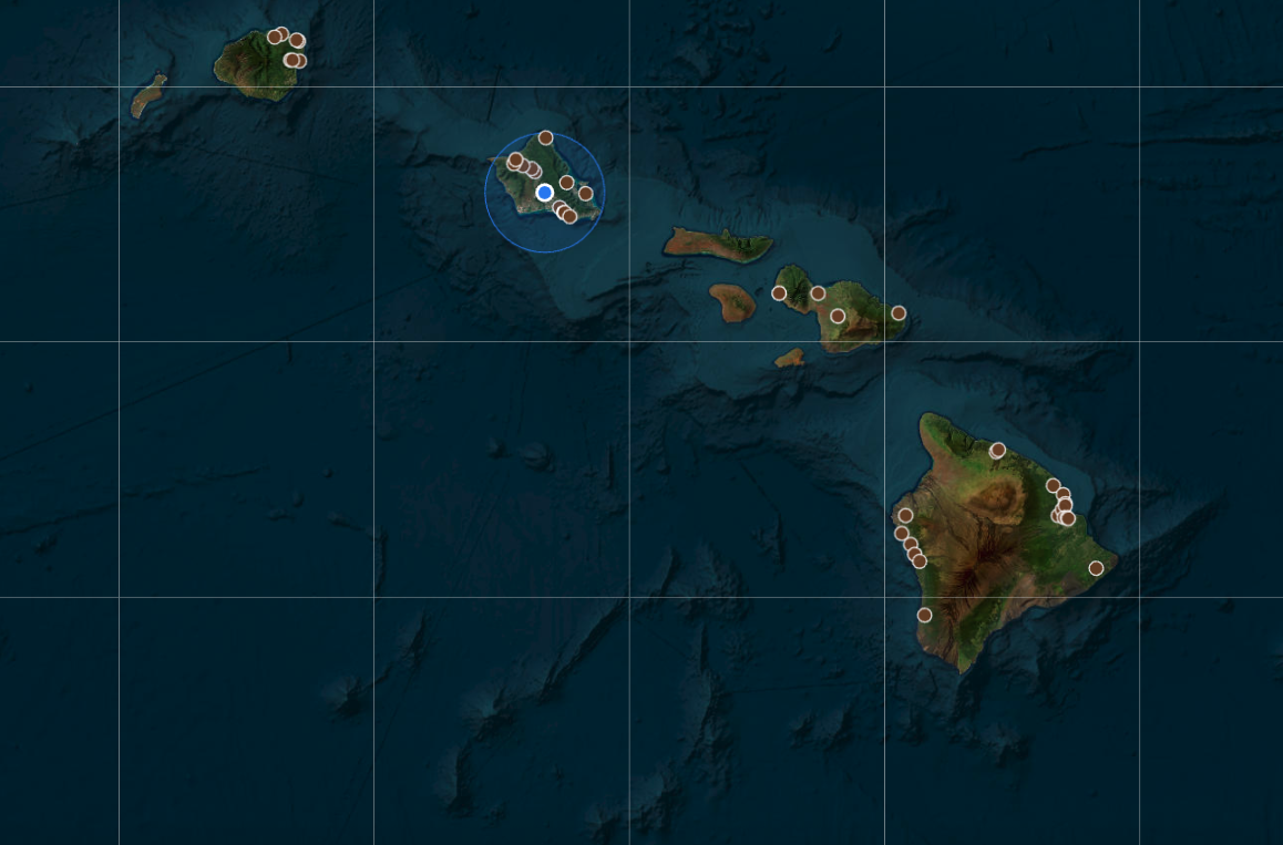 Map preview of Hawaiian chocolate locations